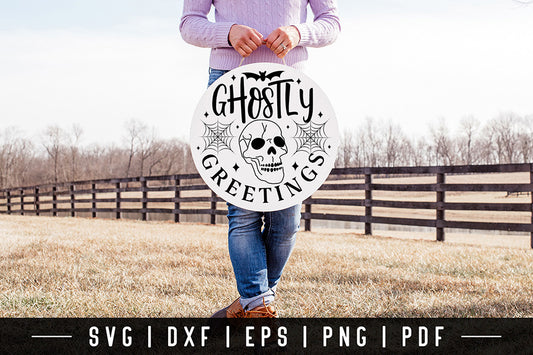 Ghostly Greetings SVG - Halloween Round Sign SVG