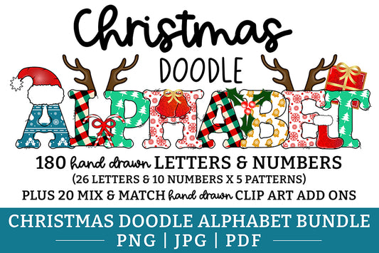 Christmas Doodle Alphabet PNG Bundle