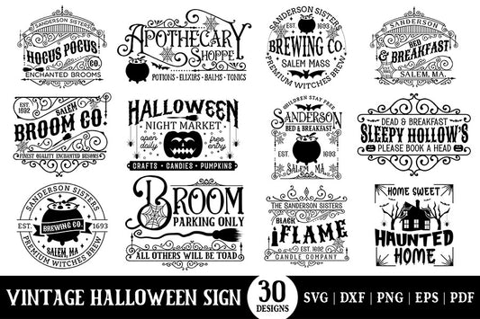 Vintage Halloween Sign SVG Bundle