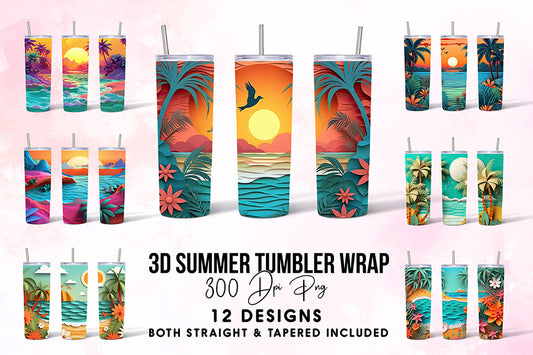 3D Summer Tumbler Wrap Sublimation