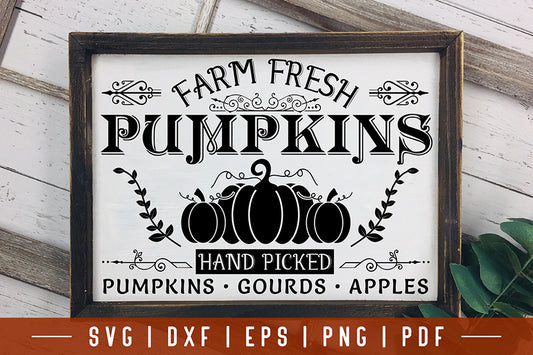 Vintage Fall Sign SVG, Farm Fresh Pumpkins Cut File