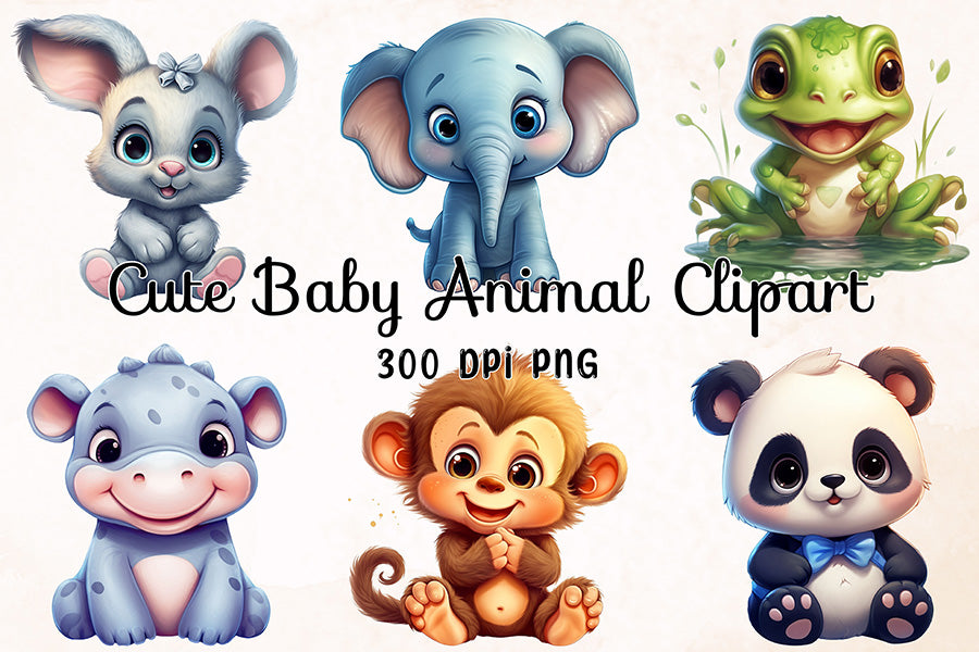 Cute Baby Animal Sublimation Clipart Bundle