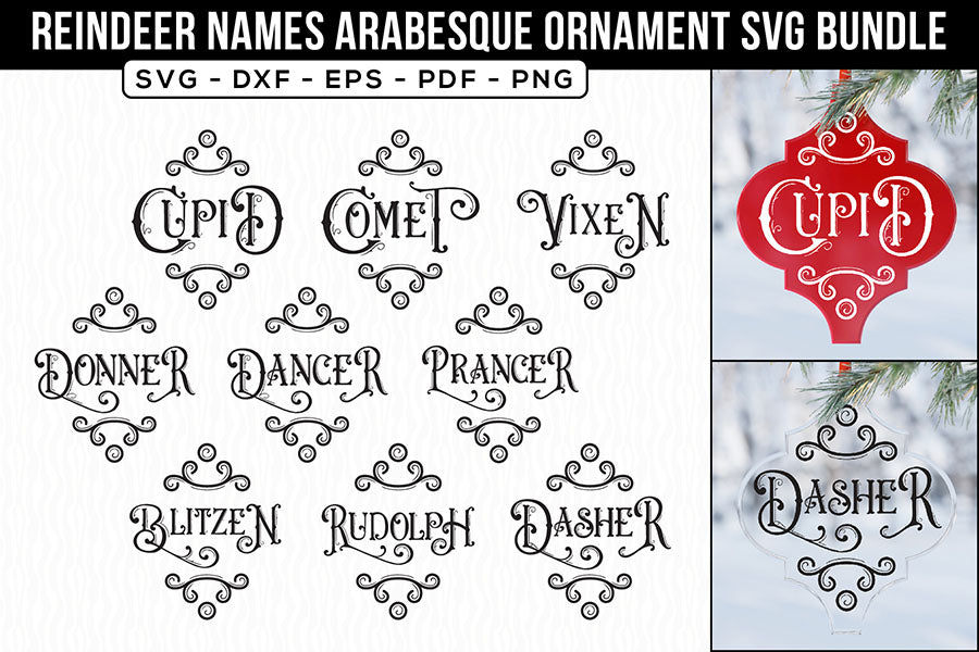 Reindeer Names Arabesque Ornament SVG Bundle