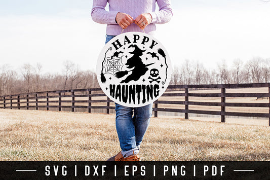 Happy Haunting SVG, Halloween Round Sign SVG