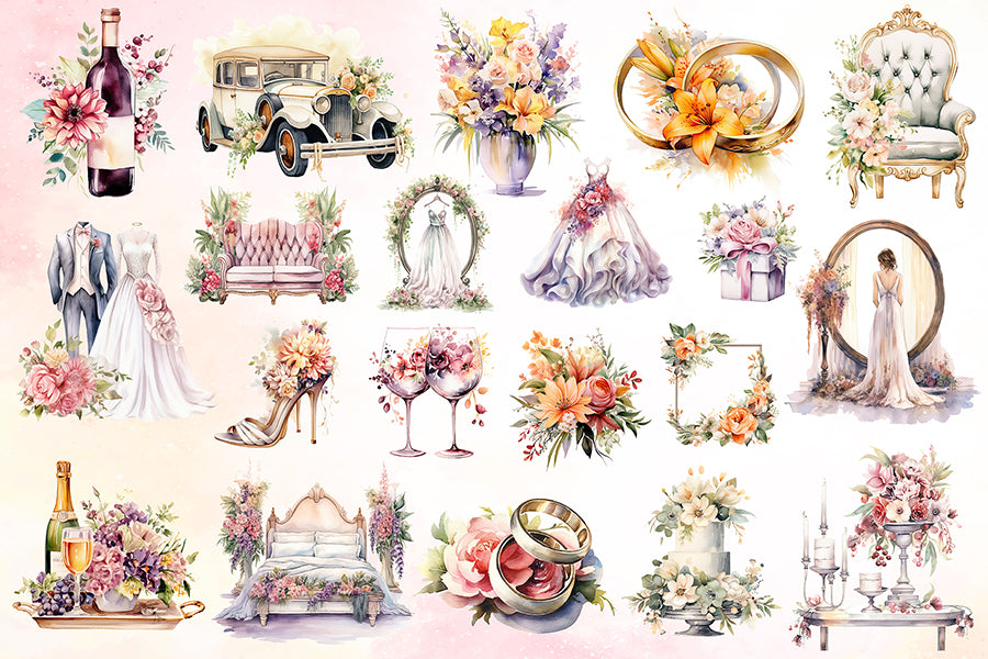 Wedding Watercolor Sublimation Clipart Bundle