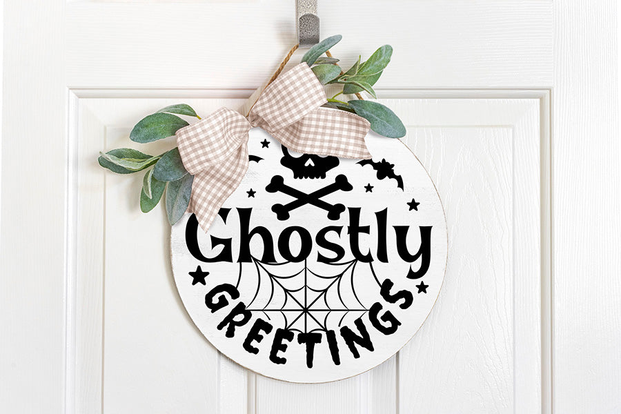 Halloween Round Sign SVG | Ghostly Greetings SVG