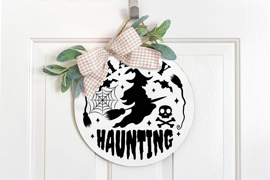 Happy Haunting SVG, Halloween Round Sign SVG