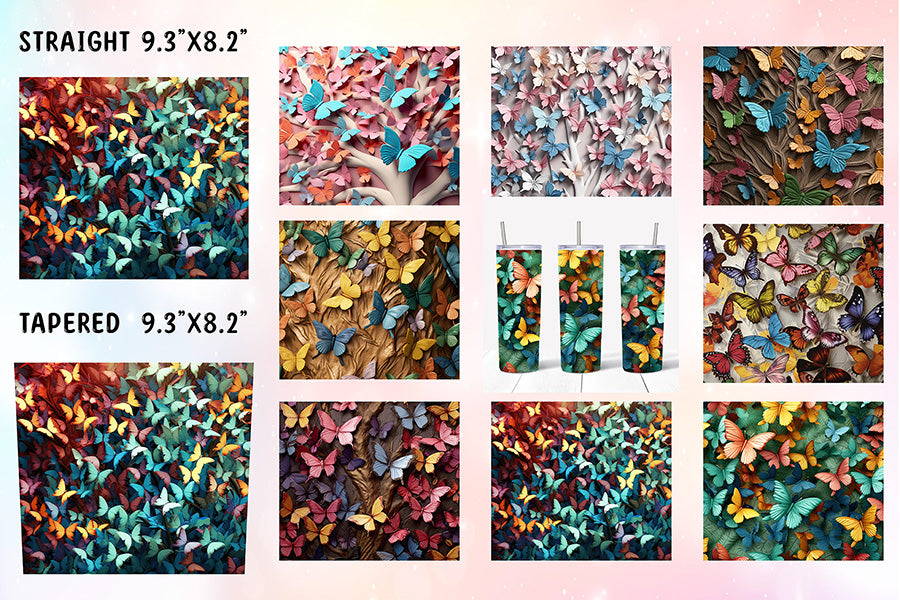 3D Butterflies Tumbler Wrap Sublimation Bundle