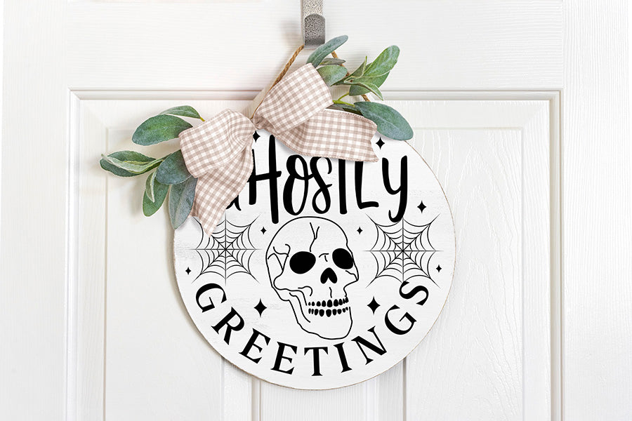 Ghostly Greetings SVG - Halloween Round Sign SVG