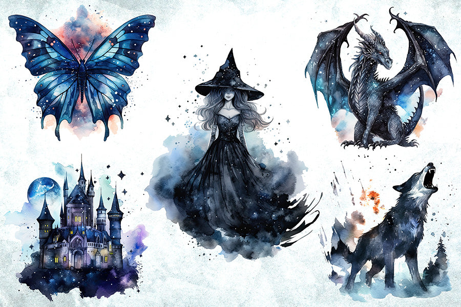 Dark Fairytale Watercolor Sublimation Bundle