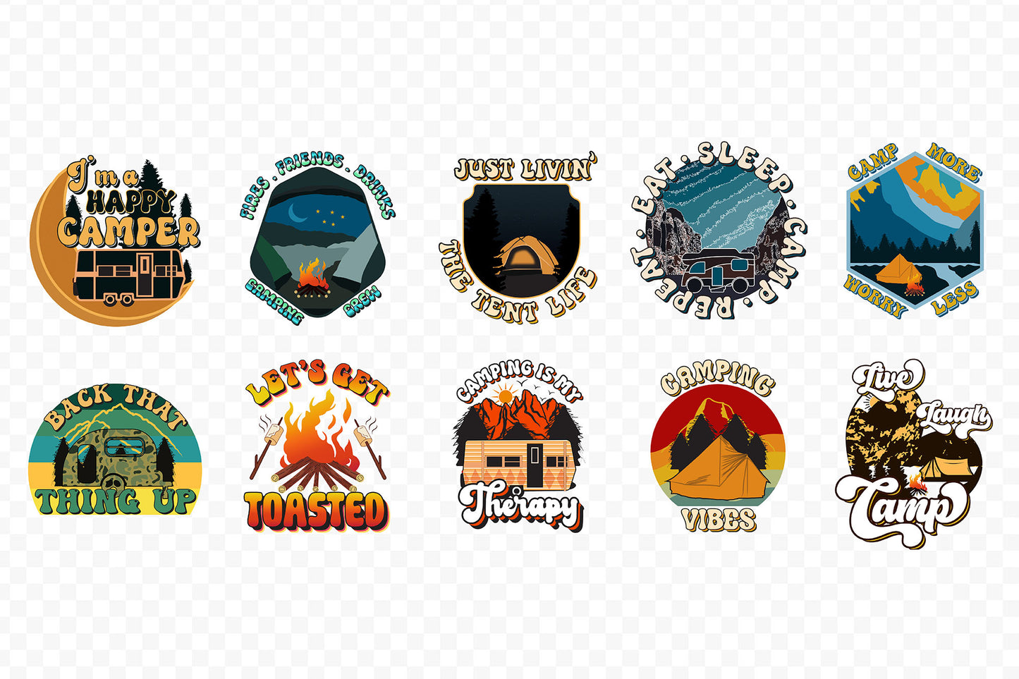 Retro Camping PNG Sublimation Bundle