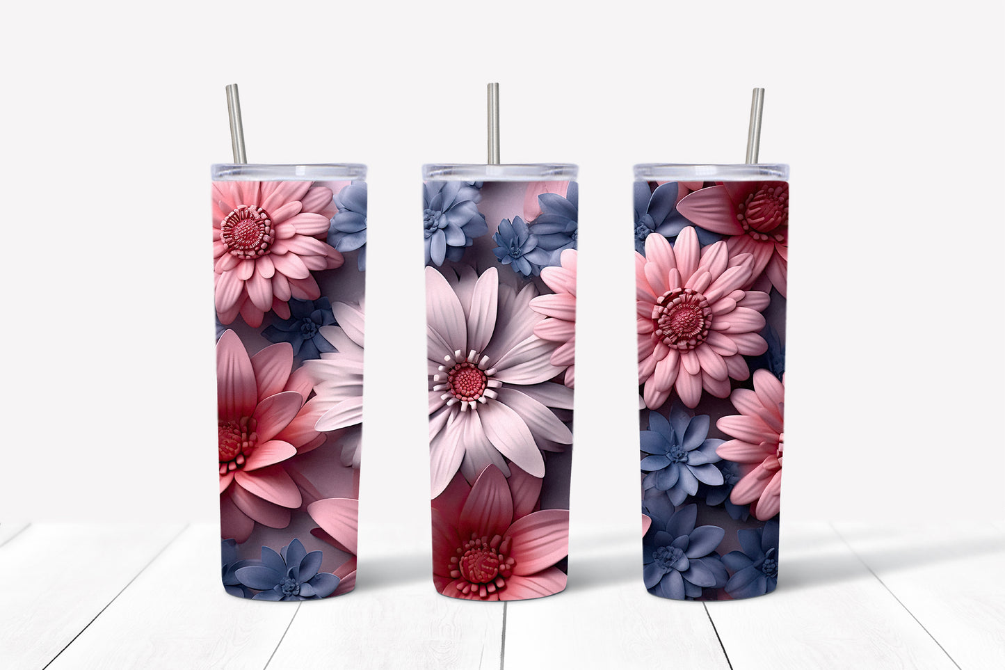 3D Flowers Tumbler Wrap PNG Bundle