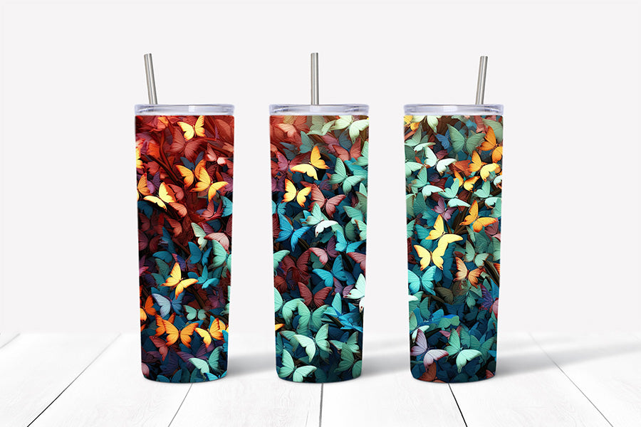 3D Butterflies Tumbler Wrap Sublimation Bundle