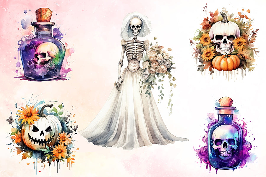 Halloween Watercolor Sublimation Clipart Bundle
