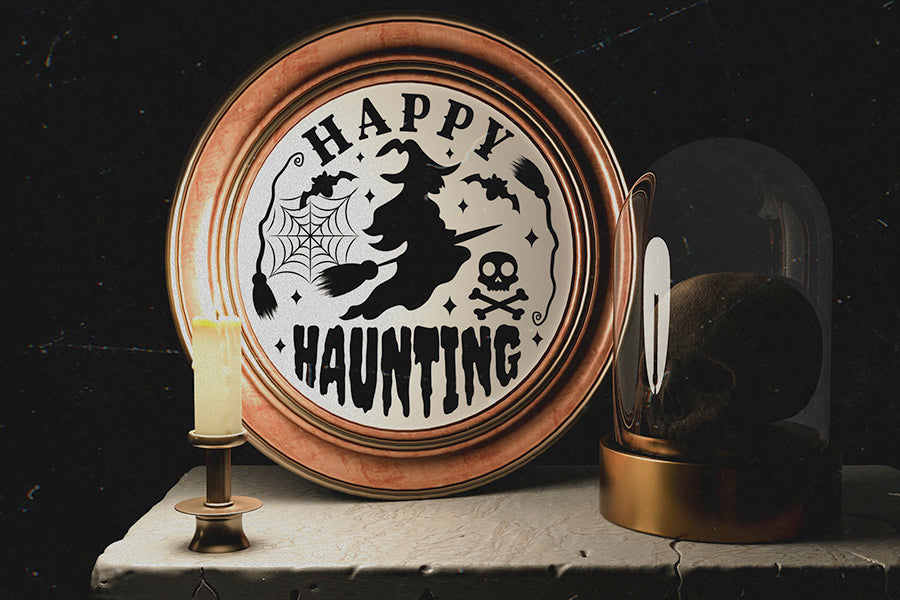 Happy Haunting SVG, Halloween Round Sign SVG