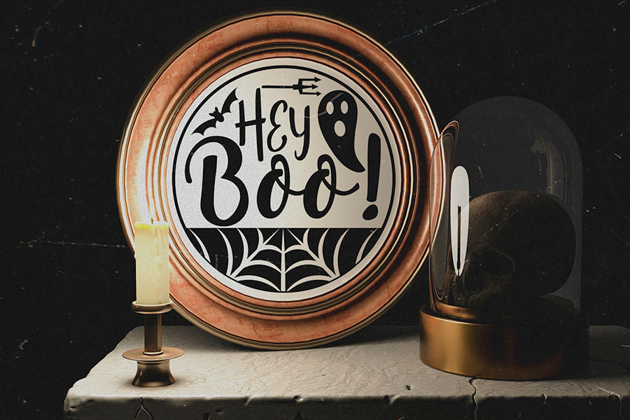 Hey Boo Cut File, Halloween Round Sign SVG