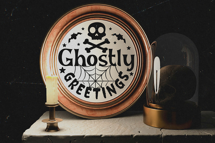 Halloween Round Sign SVG | Ghostly Greetings SVG