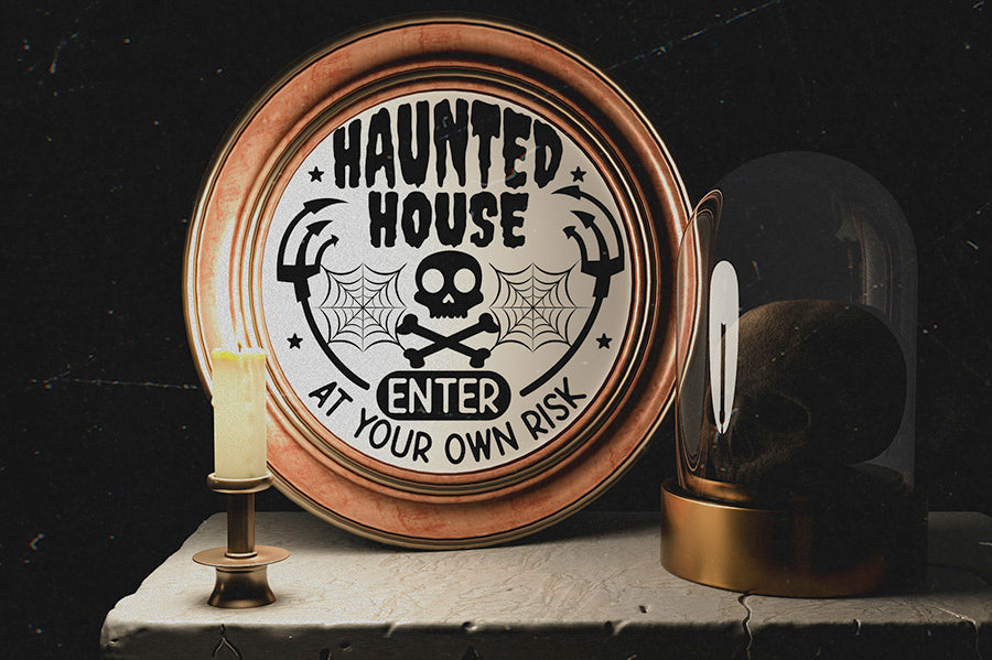 Halloween Round Sign SVG, Haunted House SVG