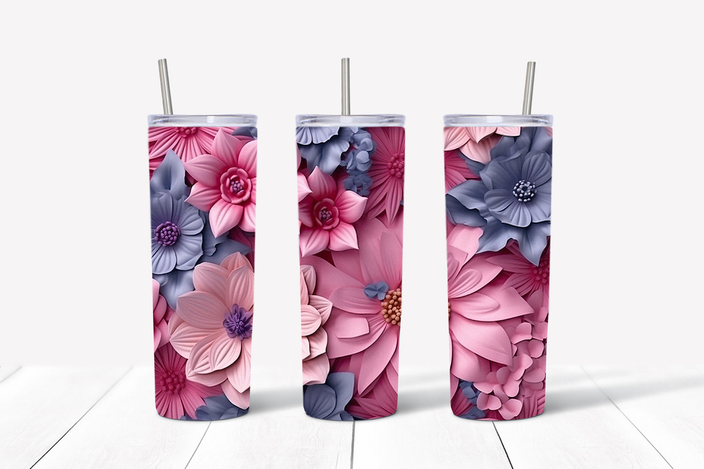 3D Flowers Tumbler Wrap PNG Bundle