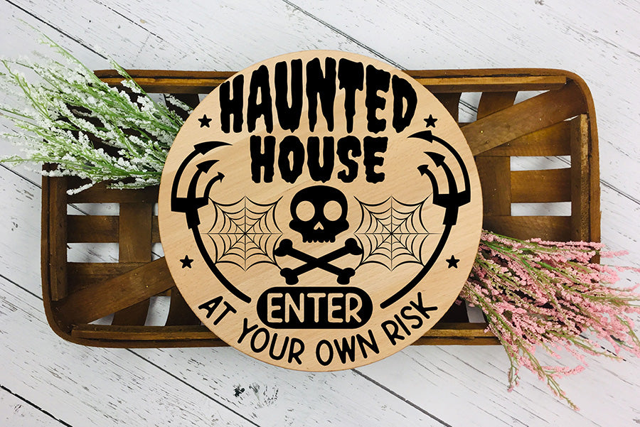 Halloween Round Sign SVG, Haunted House SVG