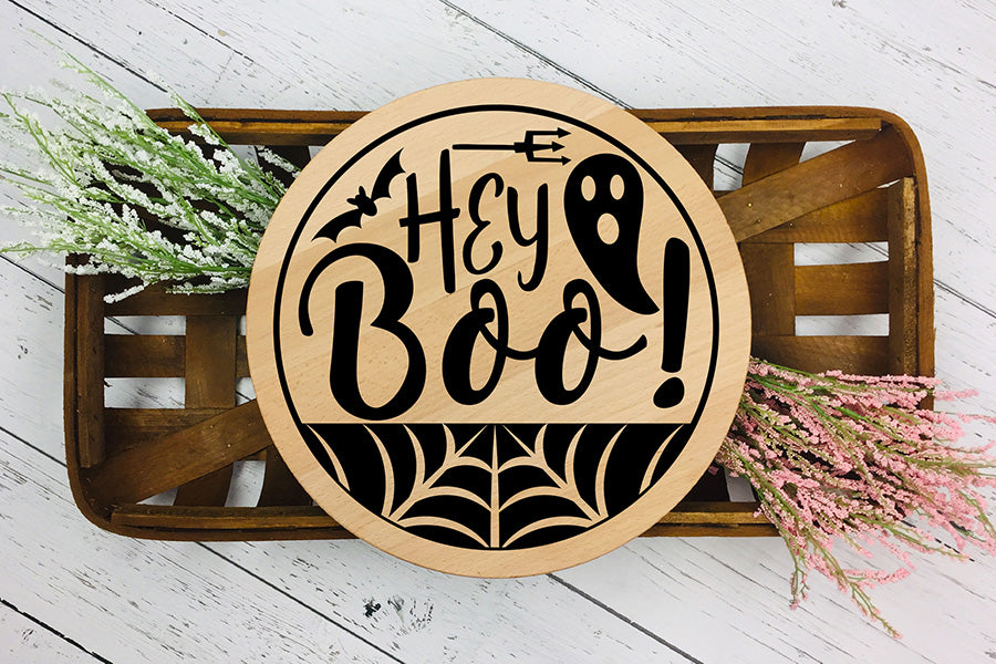 Hey Boo Cut File, Halloween Round Sign SVG