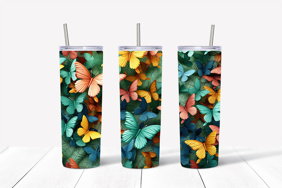 3D Butterflies Tumbler Wrap Sublimation Bundle