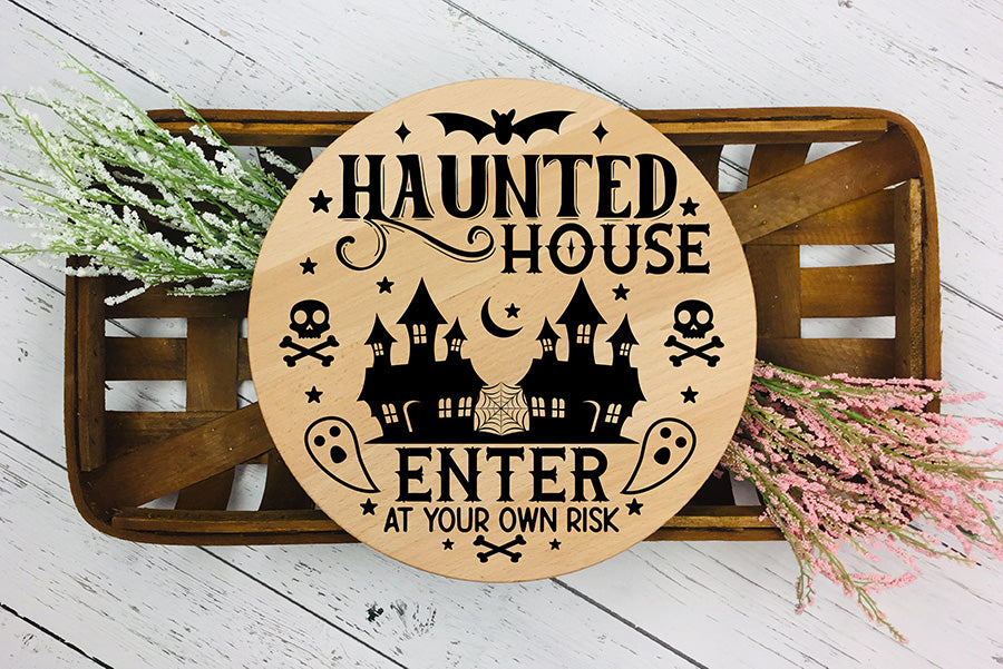 Halloween Round Sign SVG | Haunted House SVG