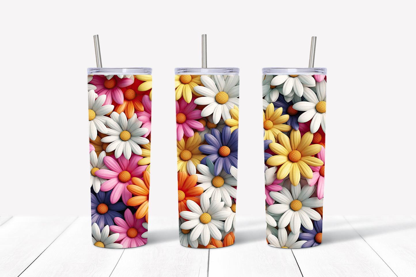 3D Flowers Tumbler Wrap PNG Bundle