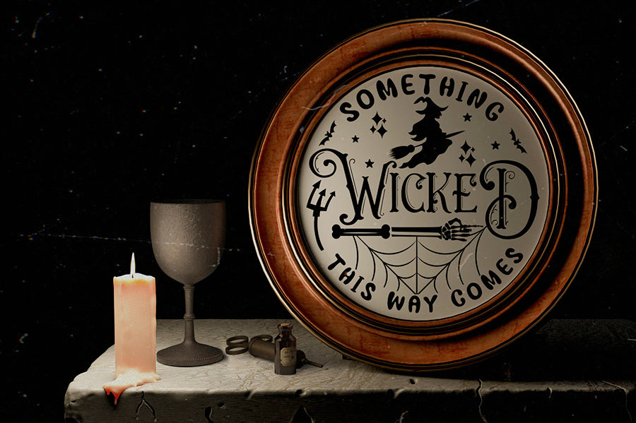 Halloween Round Sign SVG, Something Wicked SVG