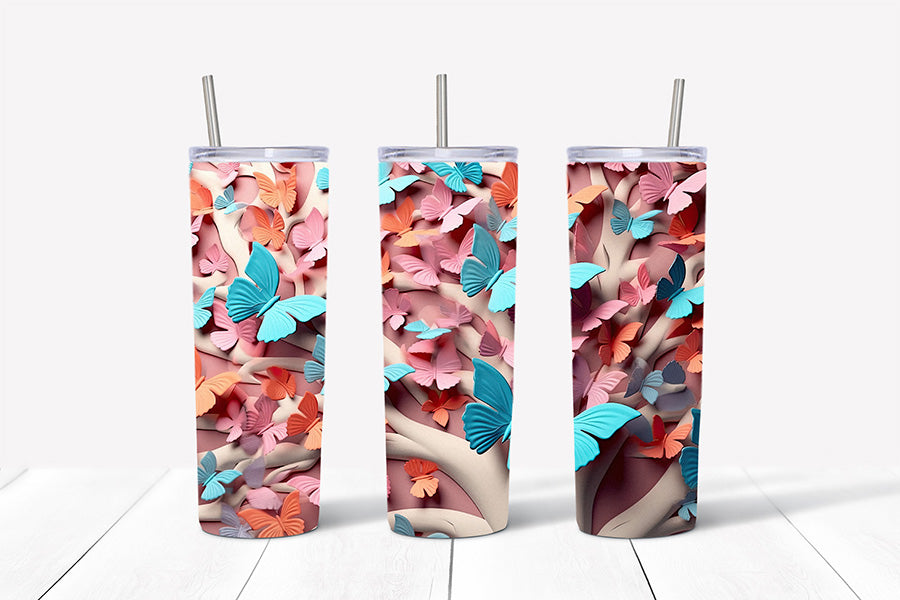 3D Butterflies Tumbler Wrap Sublimation Bundle