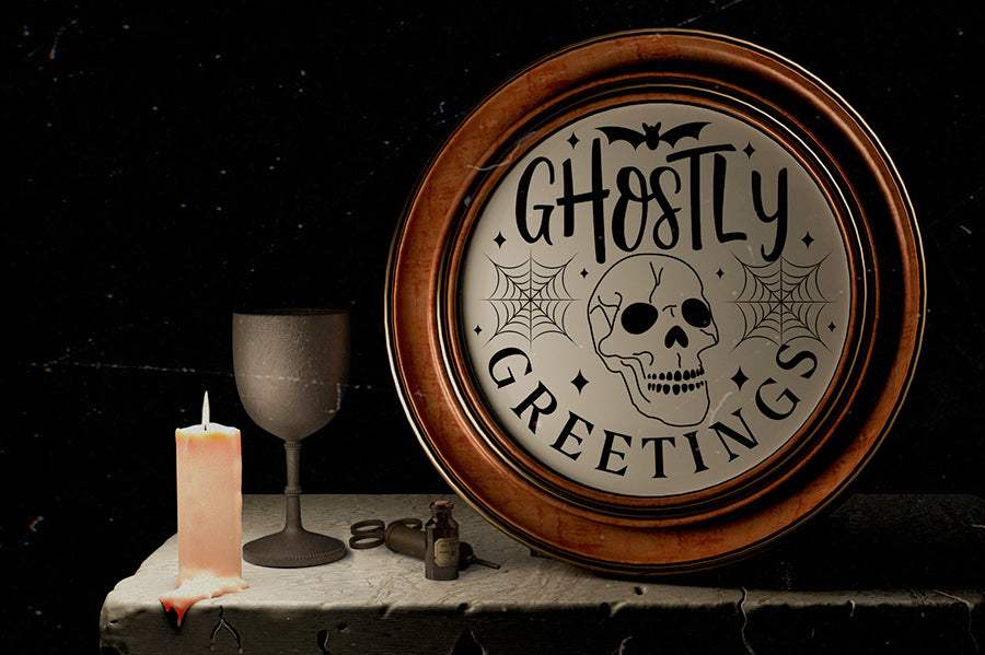 Ghostly Greetings SVG - Halloween Round Sign SVG