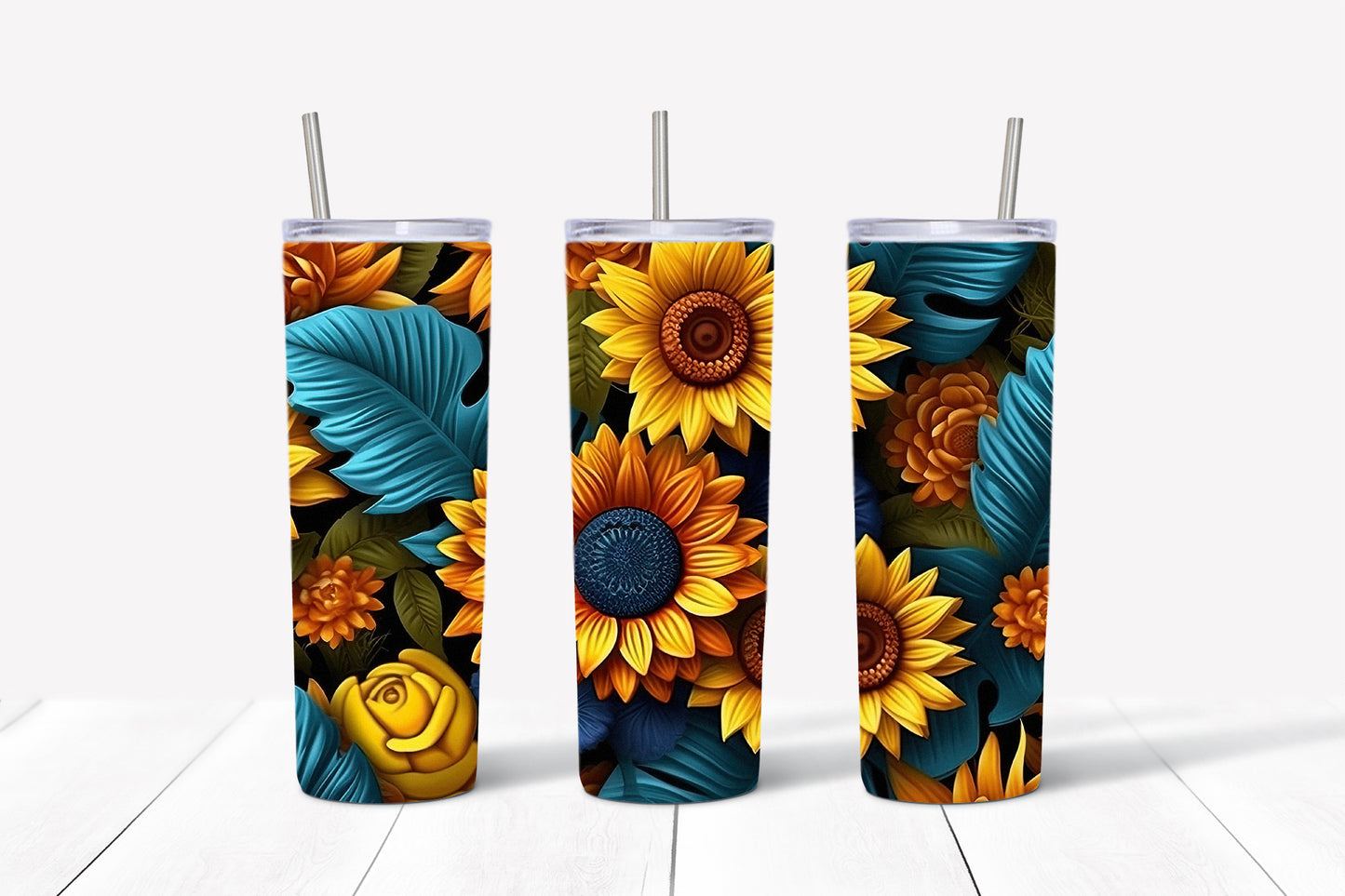 3D Flowers Tumbler Wrap PNG Bundle
