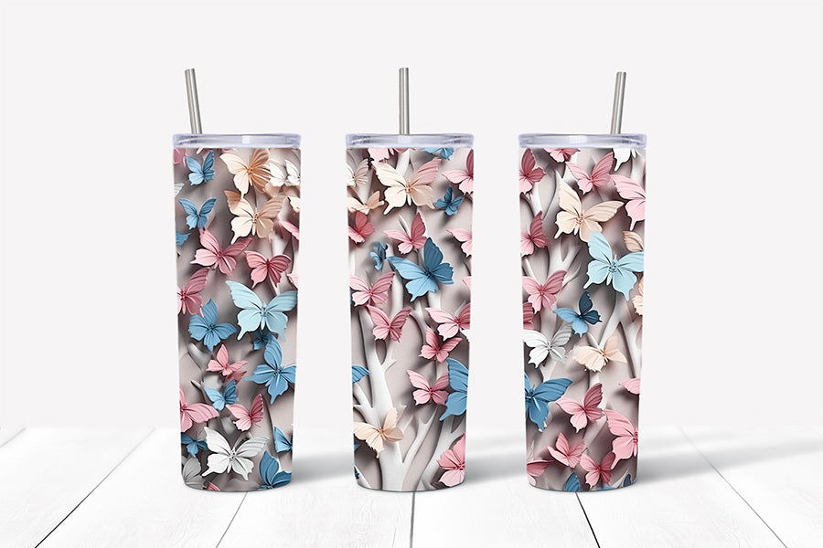3D Butterflies Tumbler Wrap Sublimation Bundle