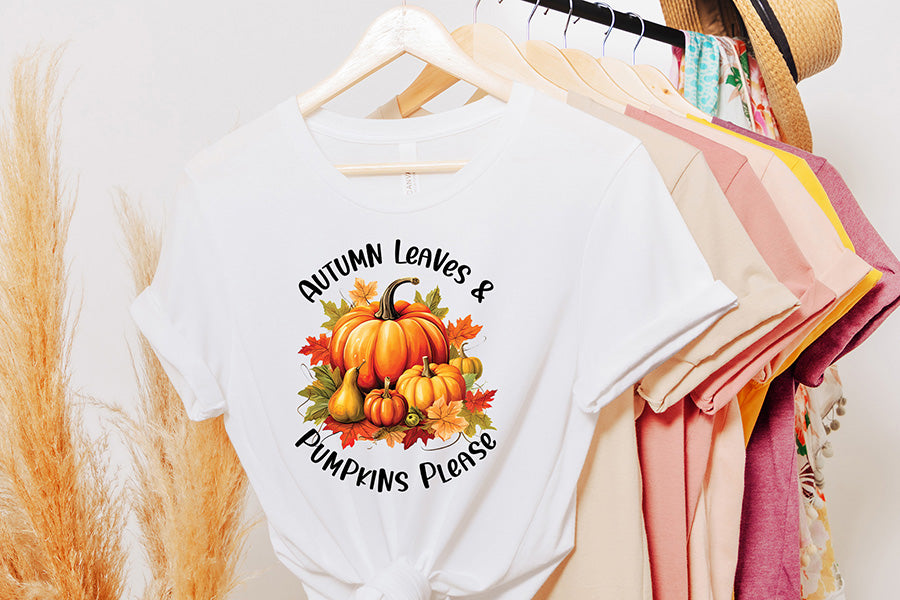 Fall PNG Sublimation, Autumn Leaves & Pumpkins Please