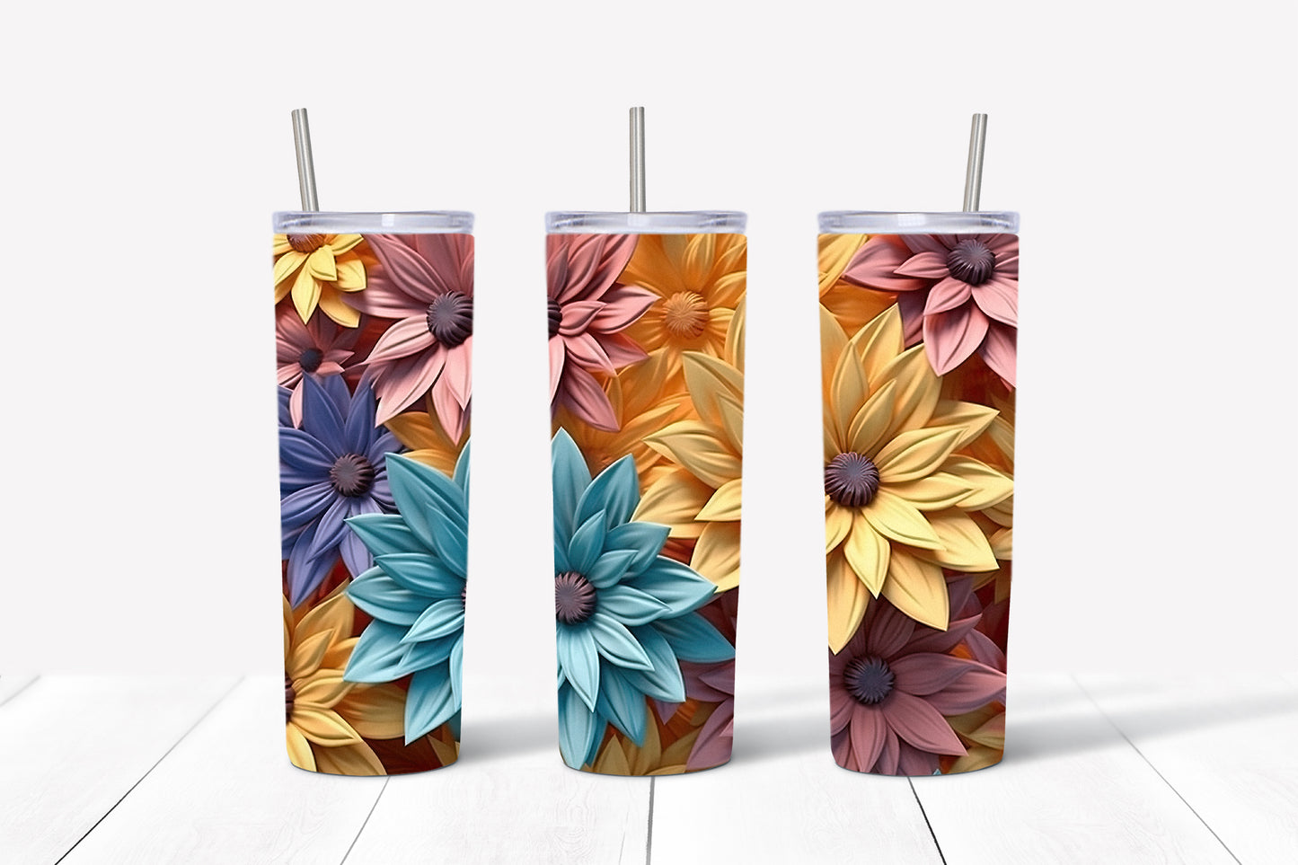 3D Flowers Tumbler Wrap PNG Bundle