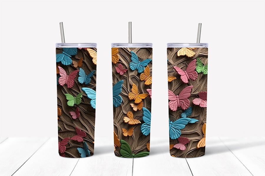 3D Butterflies Tumbler Wrap Sublimation Bundle