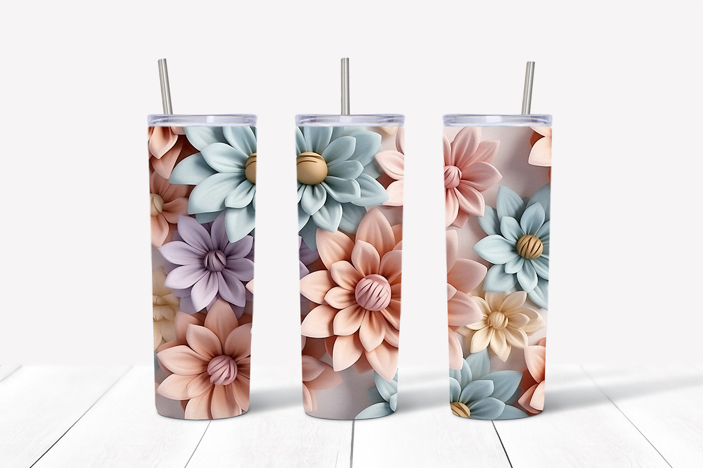 3D Flowers Tumbler Wrap PNG Bundle
