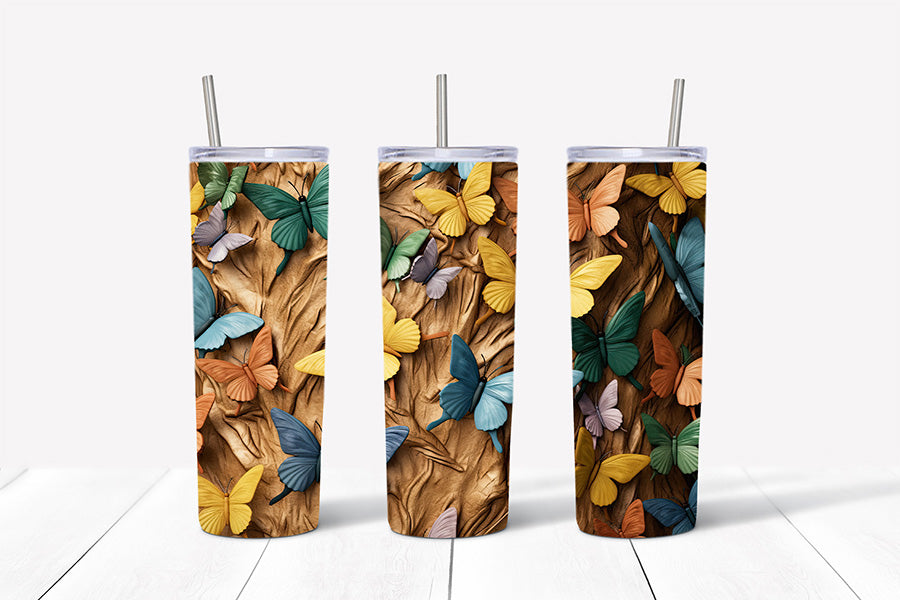 3D Butterflies Tumbler Wrap Sublimation Bundle