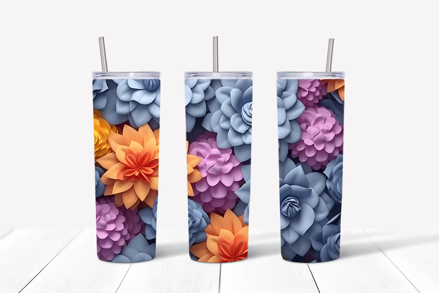 3D Flowers Tumbler Wrap PNG Bundle
