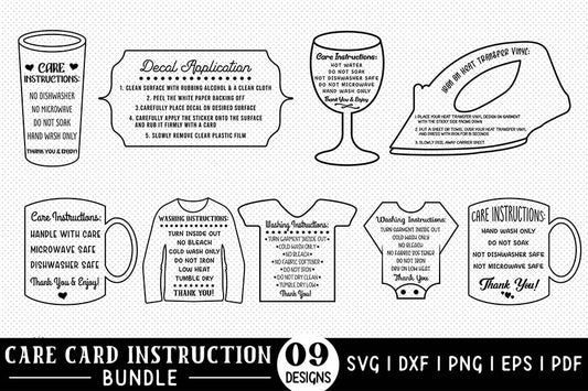 Printable Care Instruction Cards - SVG Bundle