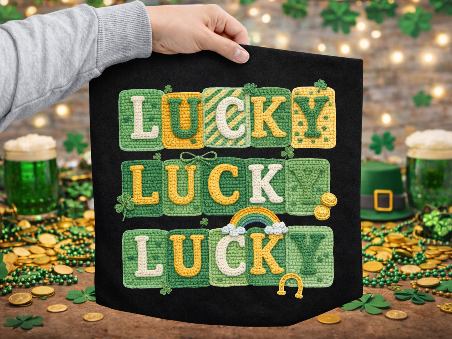 Retro Faux Yarn Lucky St Patrick's Day PNG