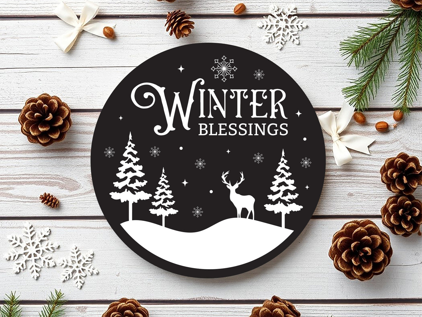 Round Winter Blessings Sign SVG File
