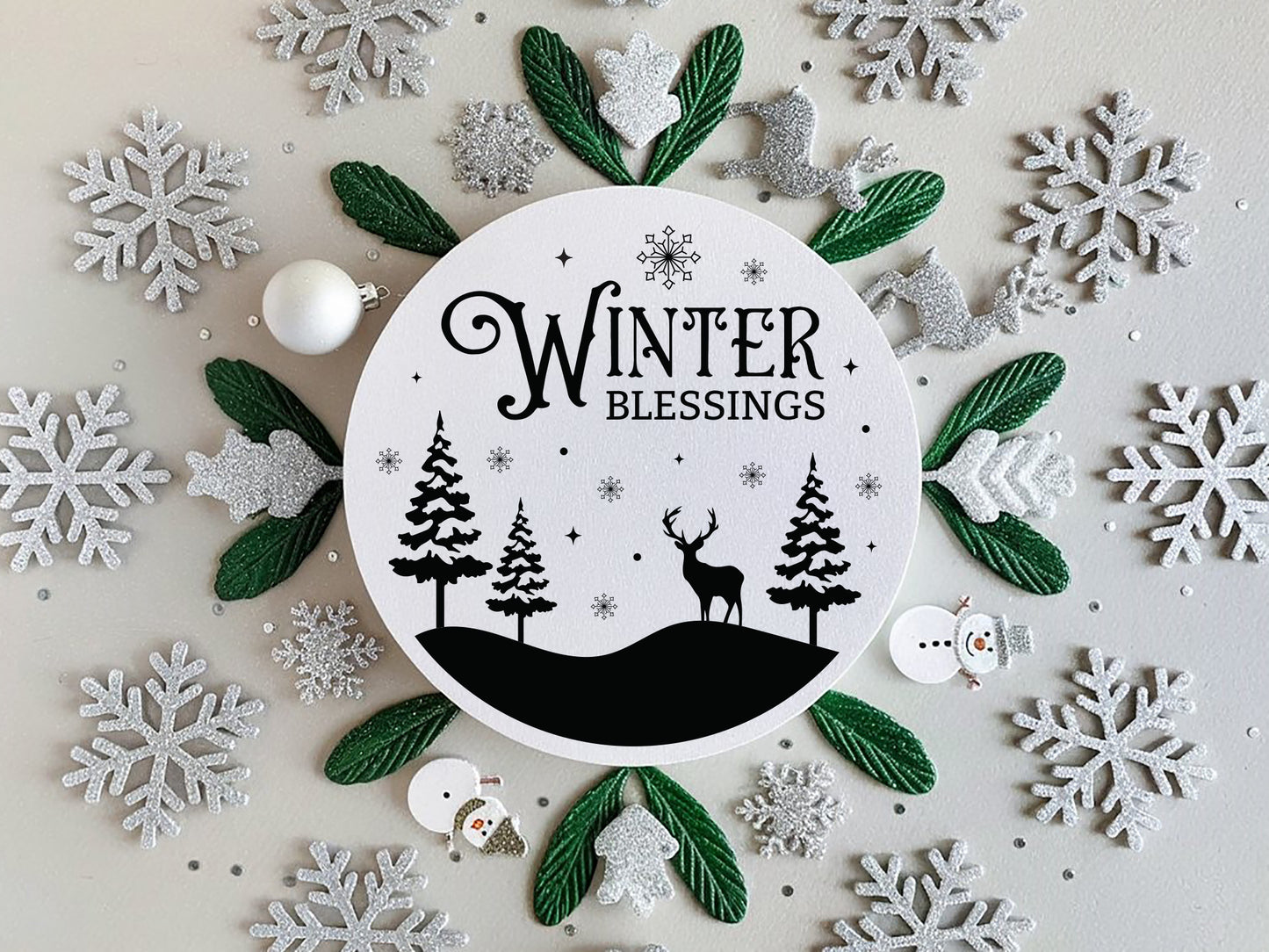 Round Winter Blessings Sign SVG File