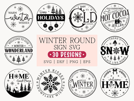 Round Winter Sign SVG Bundle