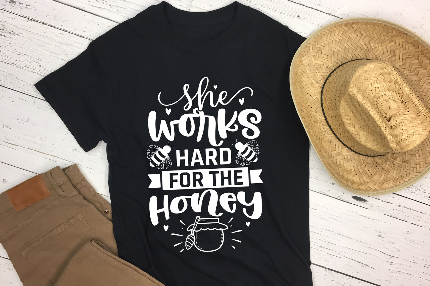 She Works Hard for the Honey, Bee Quote SVG