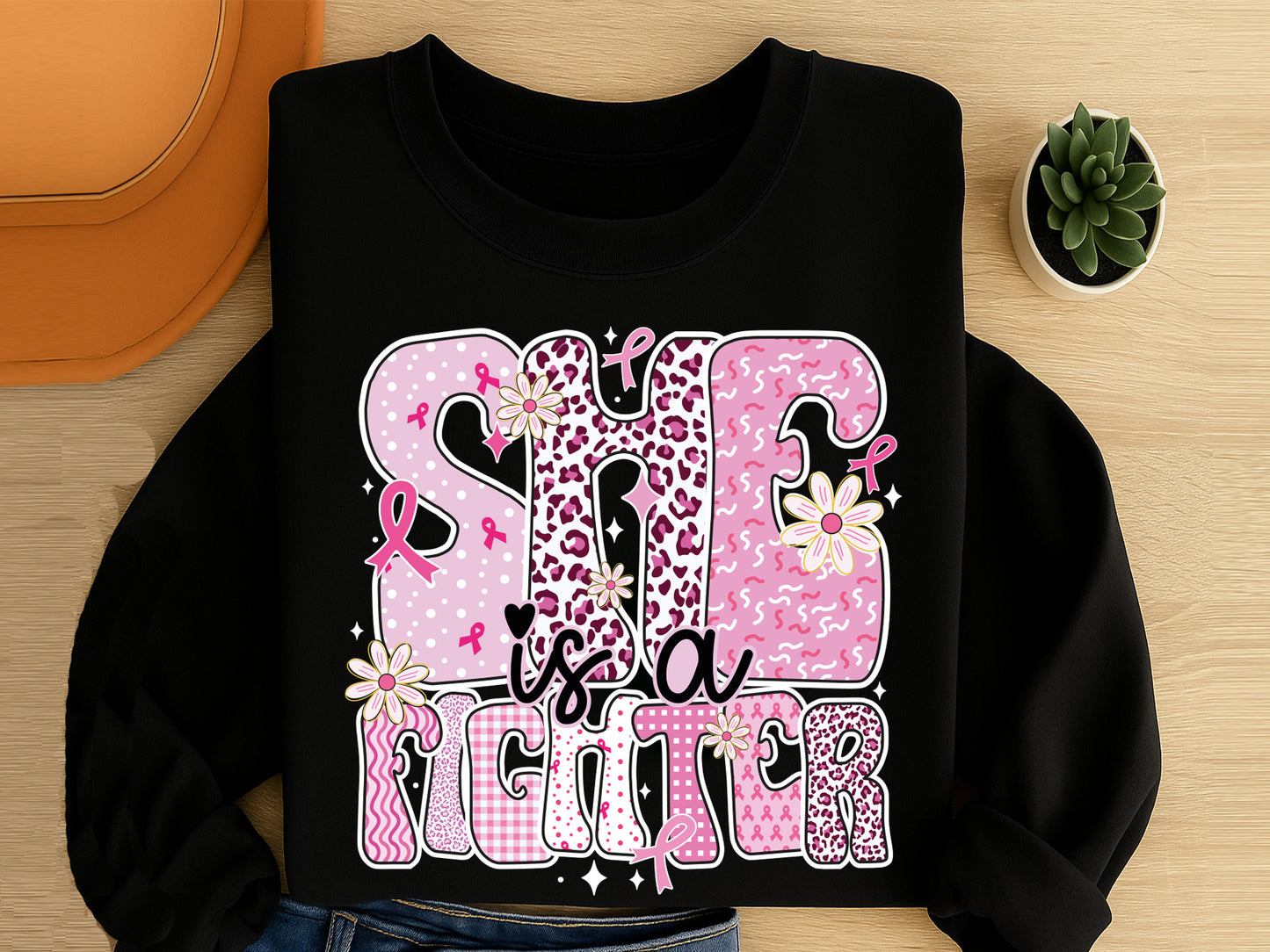 She is a Fighter, Preppy Breast Cancer Sublimation