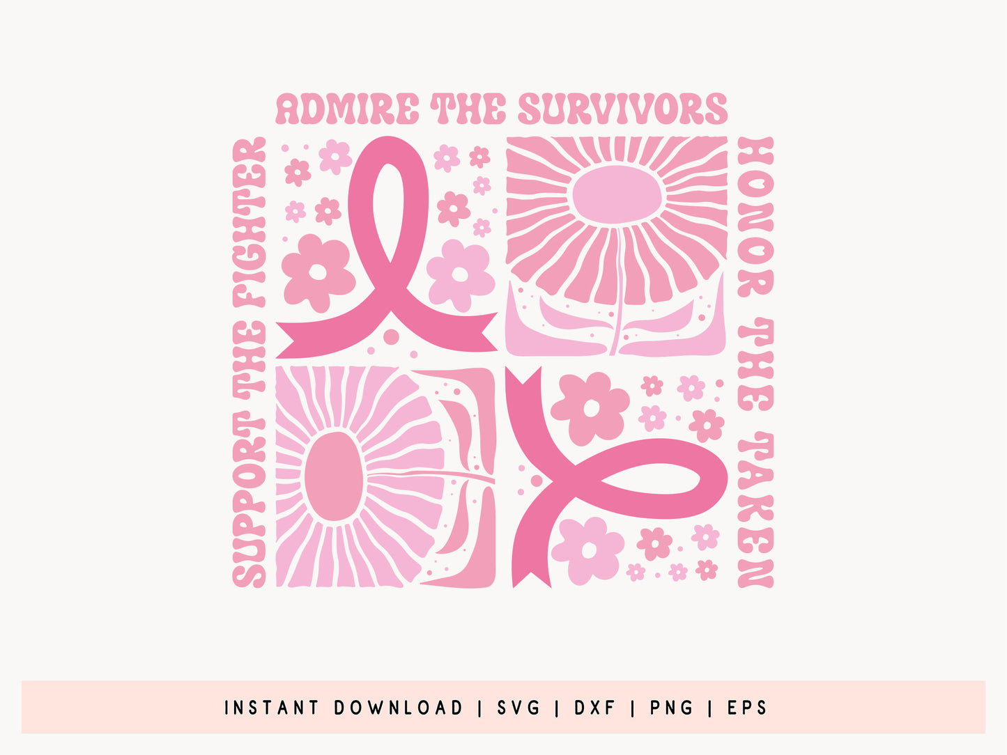 Support the Fighter - Floral Breast Cancer Awareness SVG
