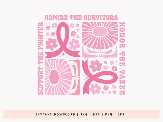 Support the Fighter - Floral Breast Cancer Awareness SVG