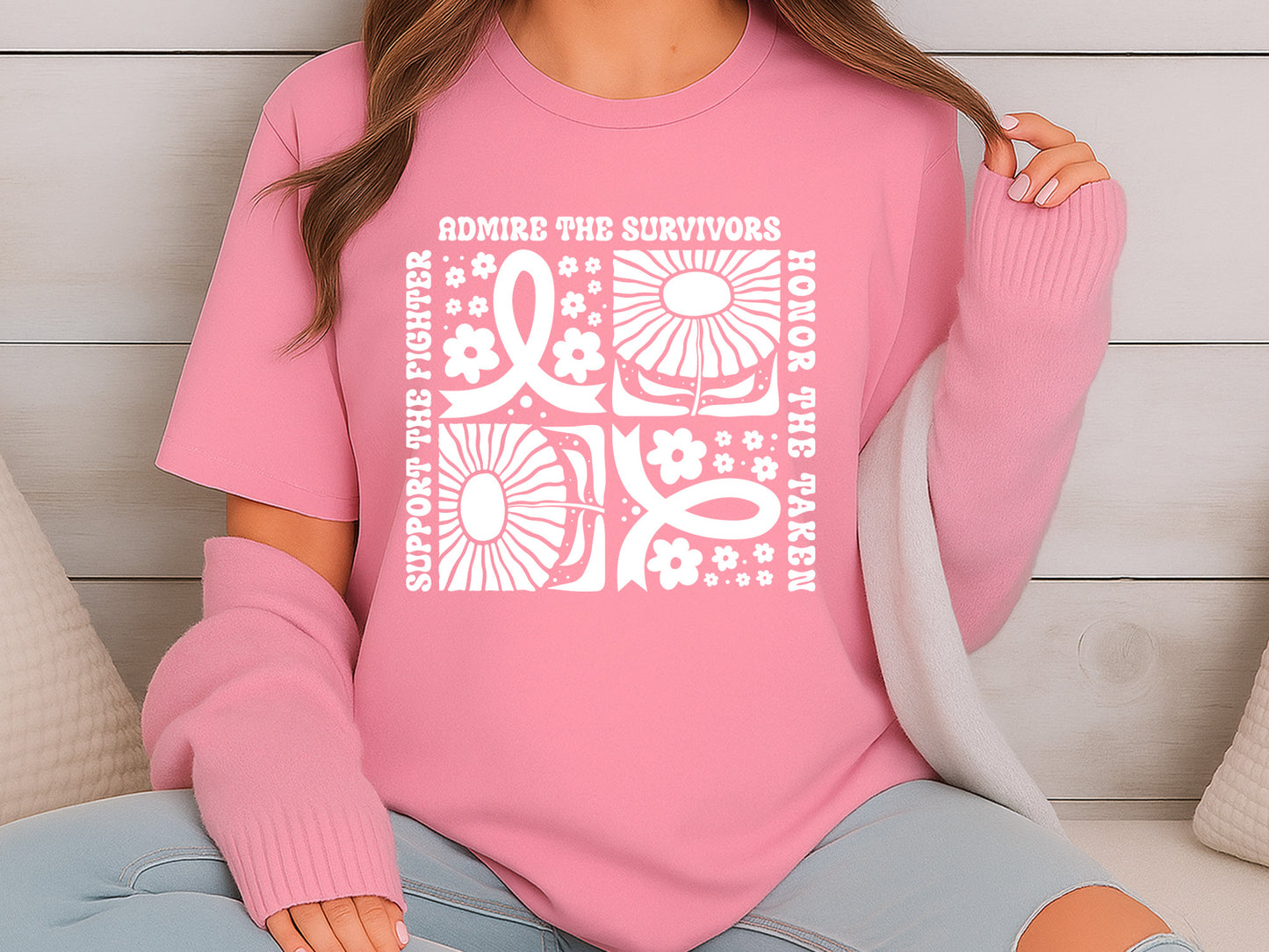 Support the Fighter - Floral Breast Cancer Awareness SVG