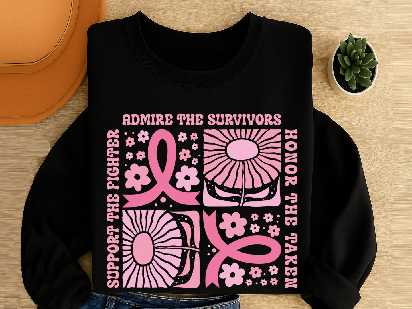 Support the Fighter - Floral Breast Cancer Awareness SVG